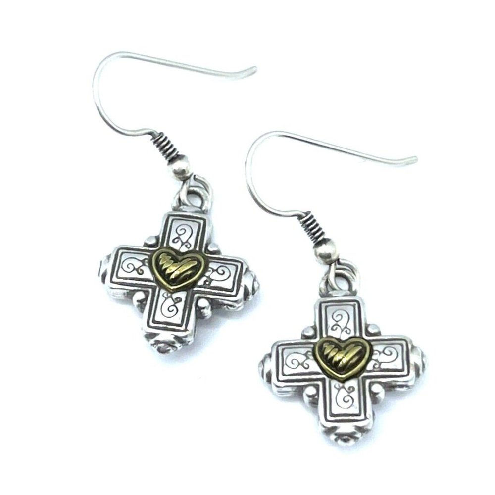 Brighton Blessed Cross Gold Hearts Eternity Religious Faith Silver Earrings